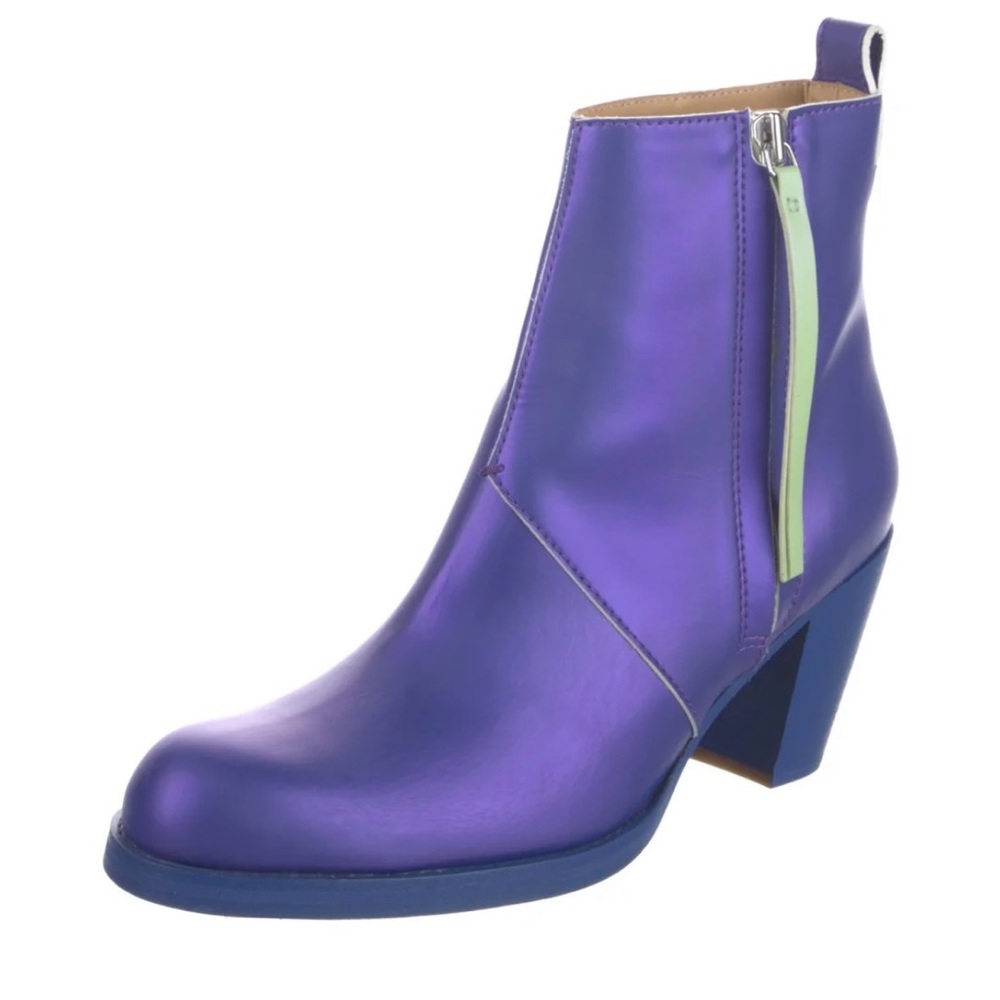 Acne Shiny Purple Leather Ankle Boot with Contrast Zip size 11